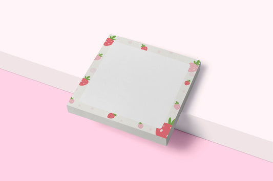 Sweet Strawberry Sticky Notes - Adorable Fruit Notepad for Quick Reminders - Eco-Friendly Stationery Gift